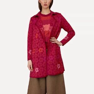 Oleana Portugal Bloss Long Cardigan Sweater Jacket – Red Pink Floral, Sz M